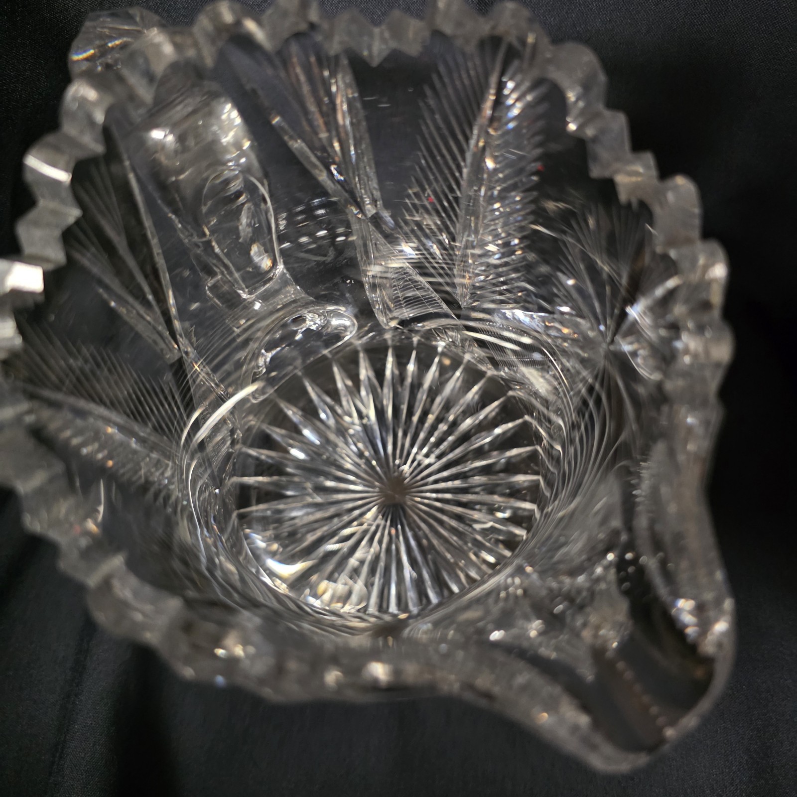 Antique American Brilliant Cut Crystal Glass Pitcher Pinwheels Hobstars Heavy