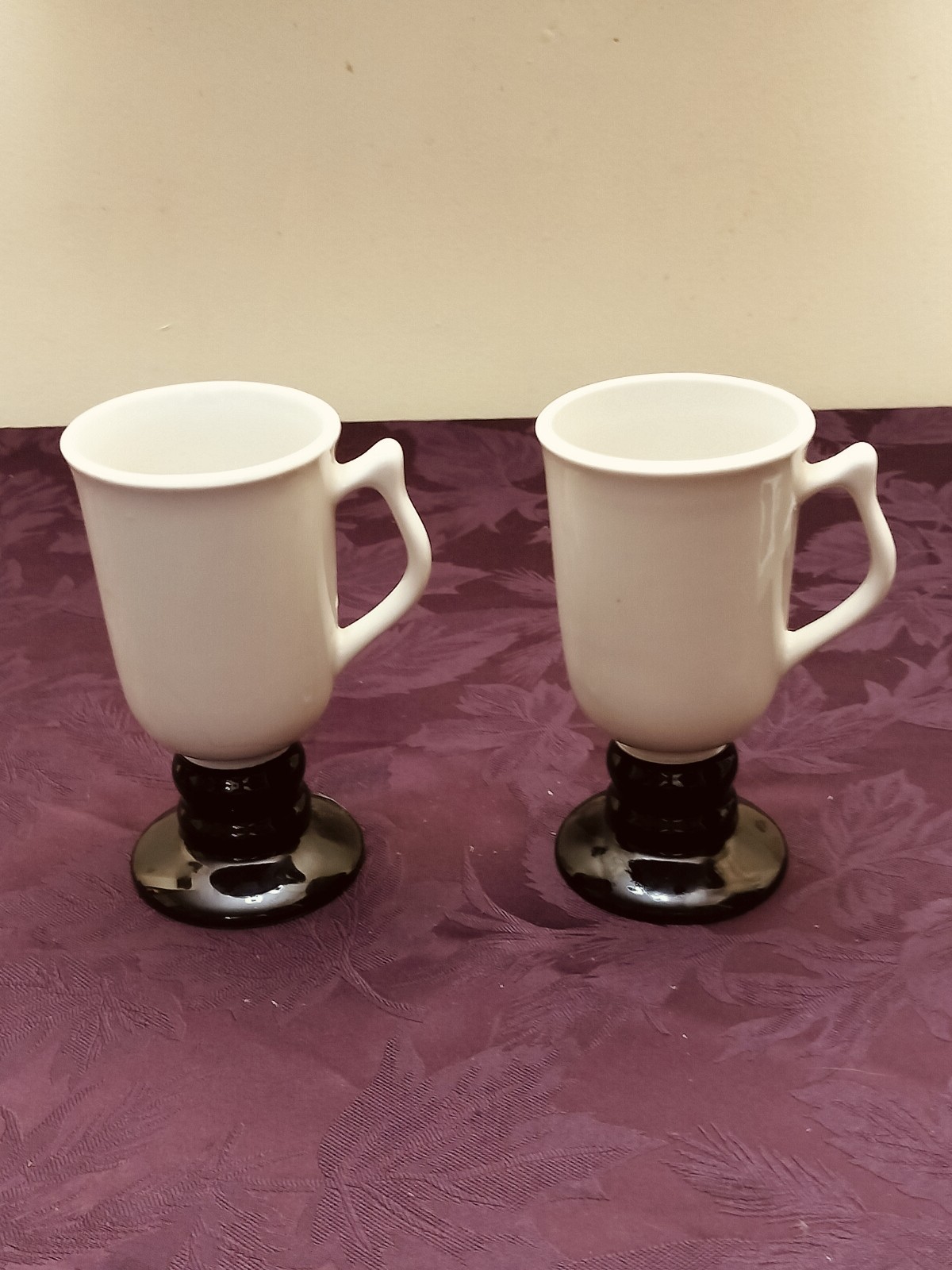 Vintage Hall 1273 White & Black Irish Coffee Mugs 2 Tall Handled Cups