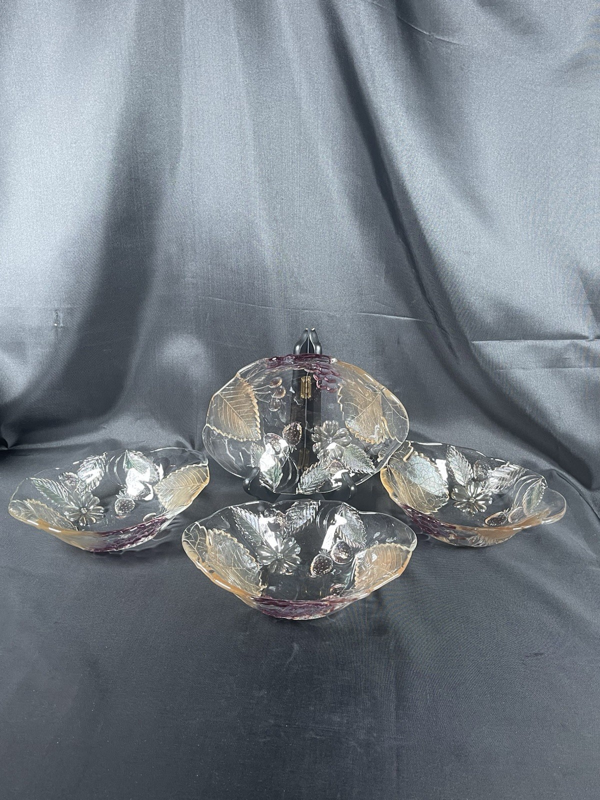 Vintage Fruit / Ice Cream Bowls Sculptured Design Of Grape, Berry And Leaves .
