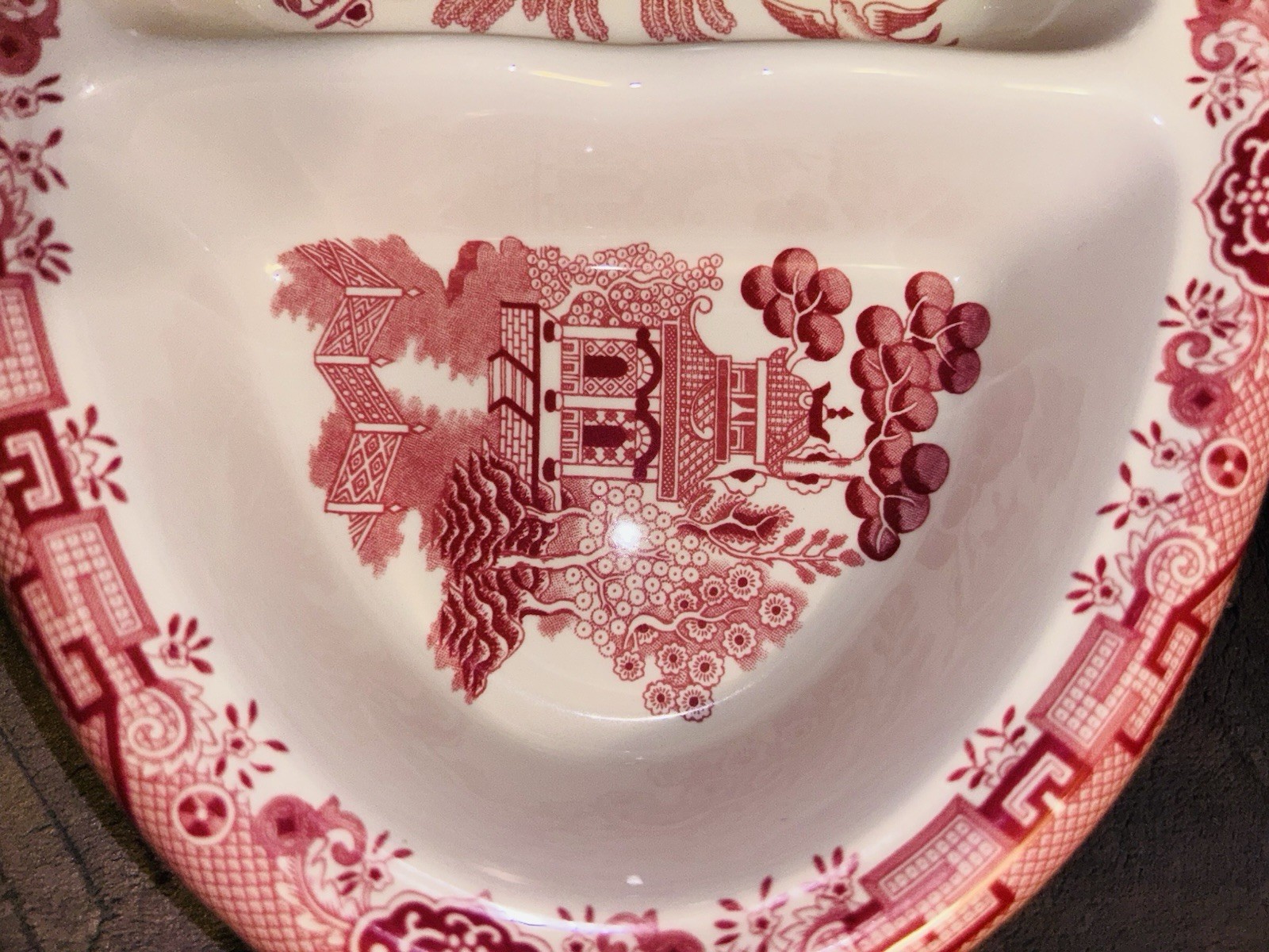 Vintage Churchill Of England Blue & Pink Willow Oval Divided Serving Dishes