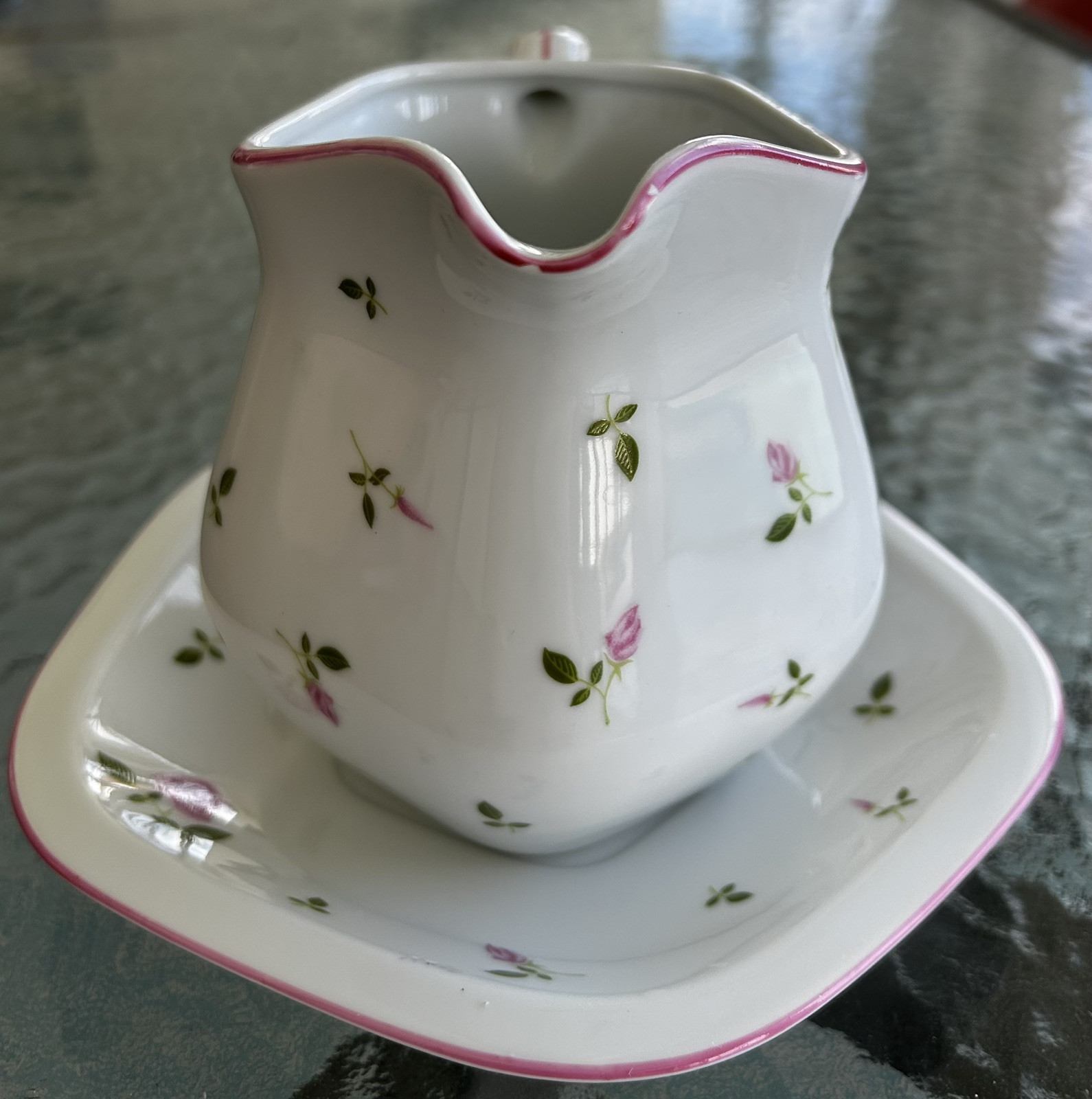 Vintage Andre Richard Porcelain Pink Rose Creamer Pitcher/Saucer Japan