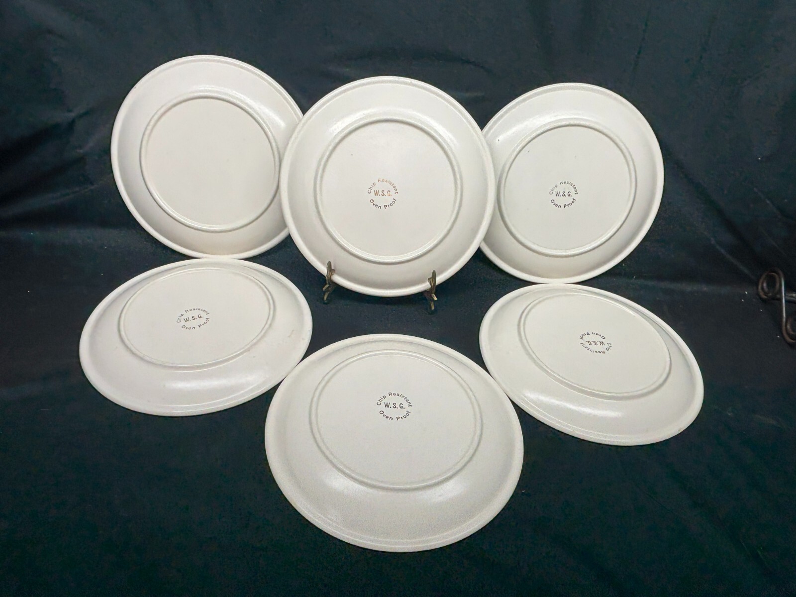 Set of 6 ~ W. S. George “ATOMIC FLOWERS” Dinner Plates ~ 10 3/8″
