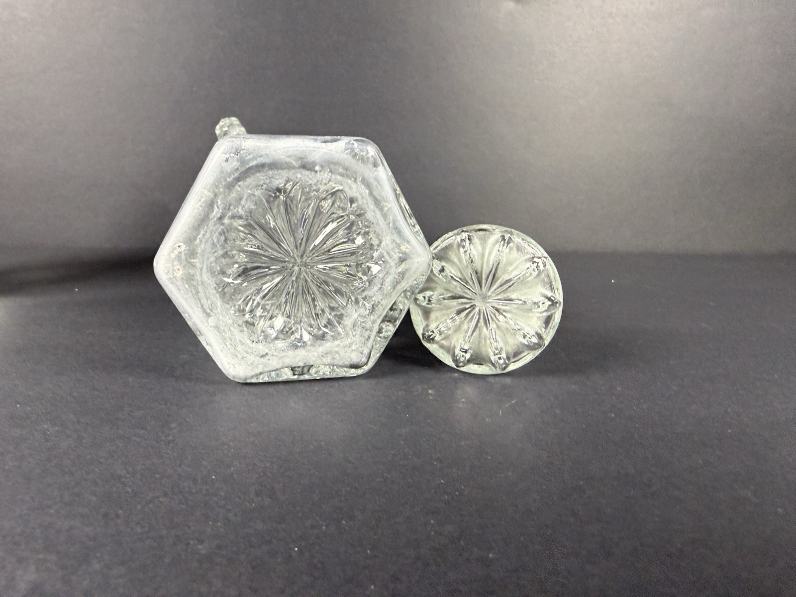 Vintage Pressed Glass Cruet, Decanter, Salt & Pepper & Relish Tray Lot of 5