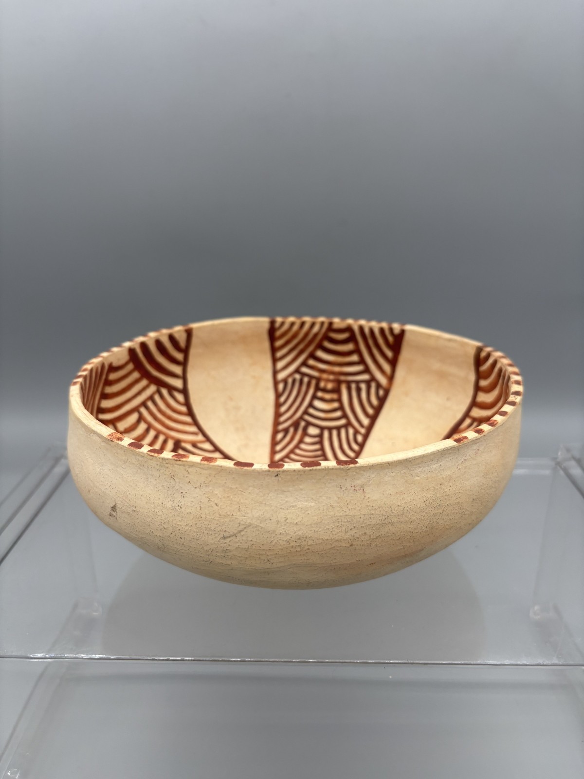 Vintage Wooden Pottery Bowl Beige & Brown Handmade Home Decor 7″ x 3.5″