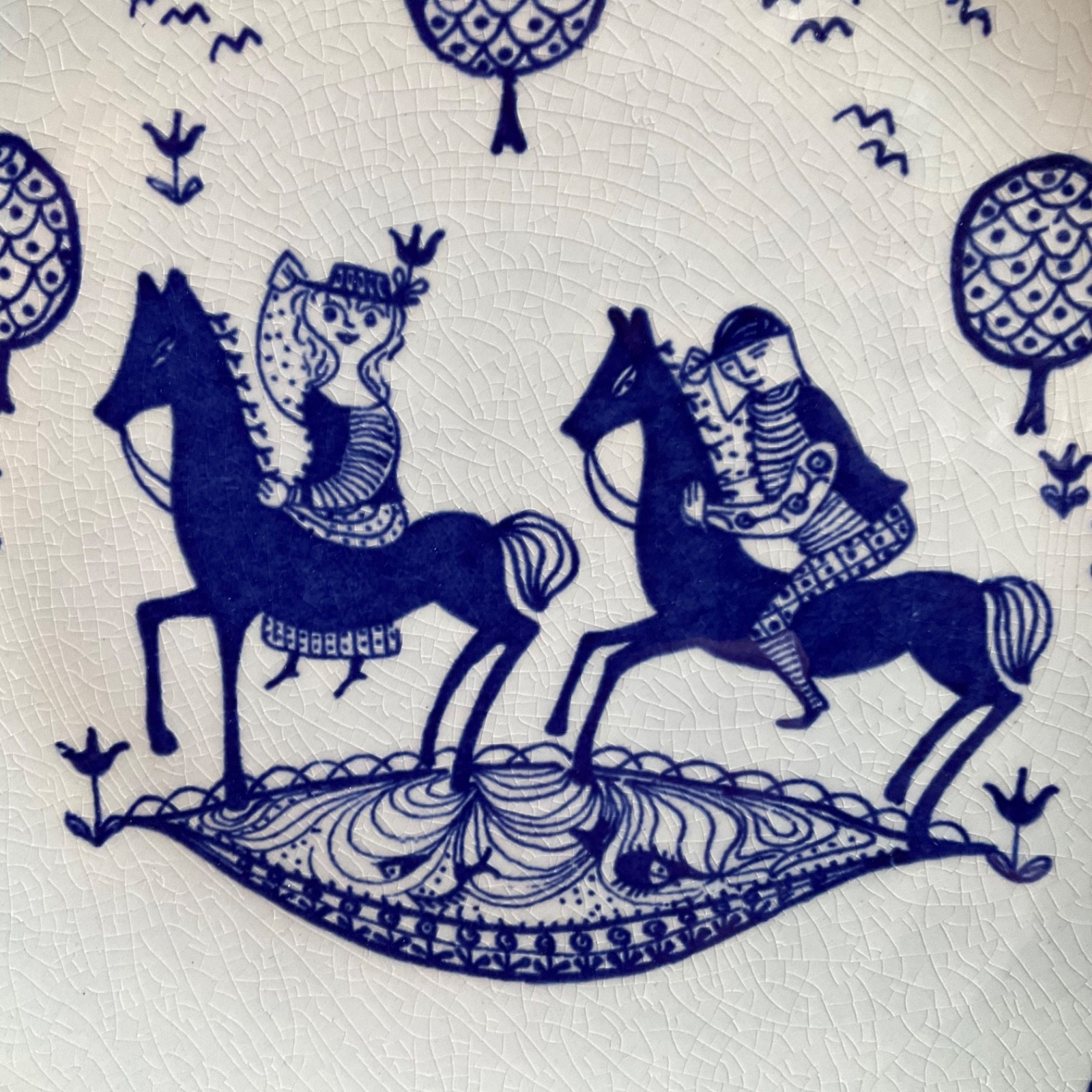 VTG STAVANGERFLINT NORWAY WALL PLATE KARI HORSES MID CENTURY SCANDINAVIAN 8″