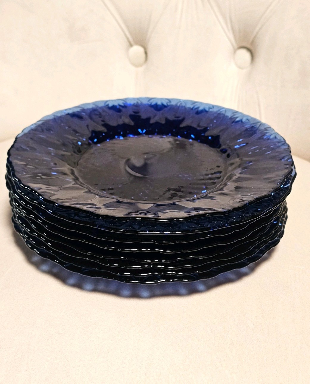 Avon Royal Sapphire Cobalt Blue Glass Set of 8 Salad/Dessert Plates 7.75in