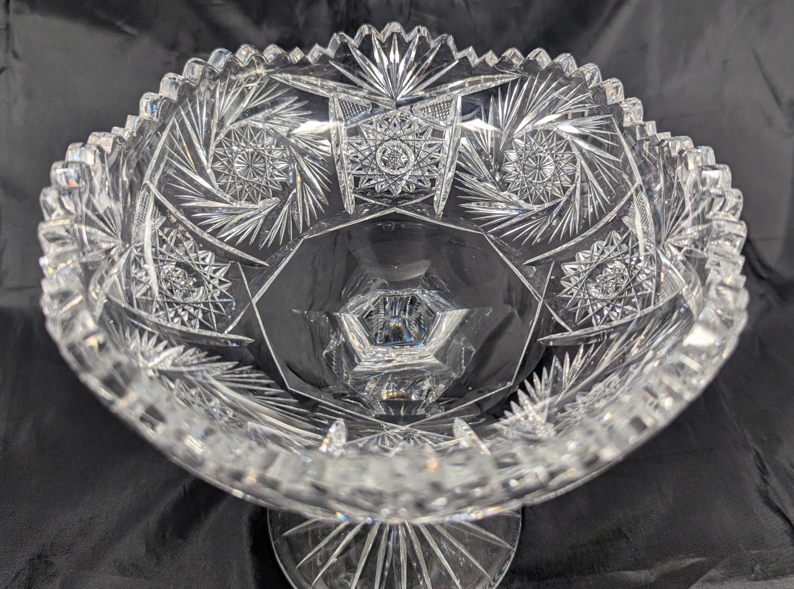 American Brilliant Cut Glass 1876-1916 Compote Stars Pinwheels Fans Zipper Stem