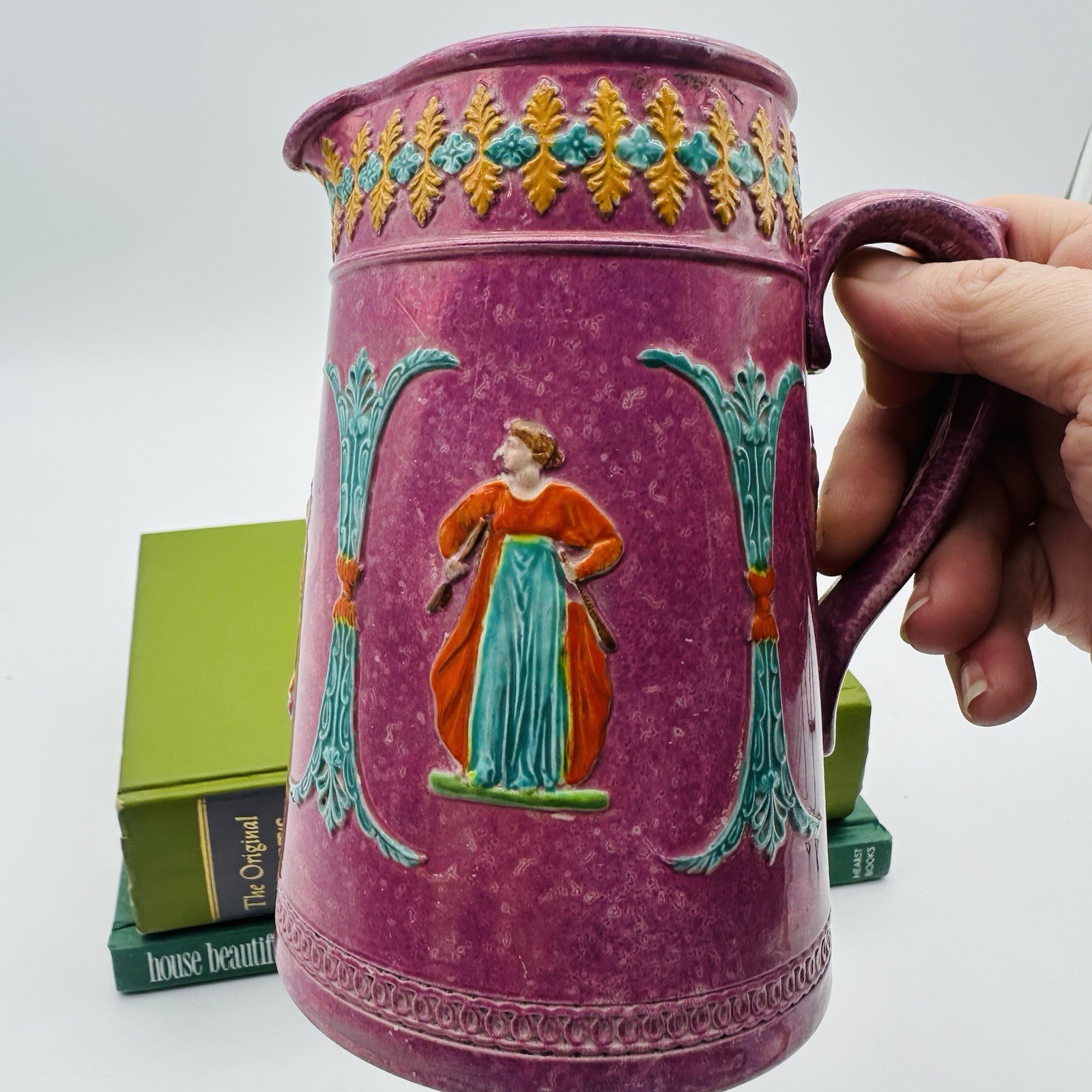 Antique Porcelain Pitcher Purple Dudson Bros Coronet England Neo Classical 5.75″