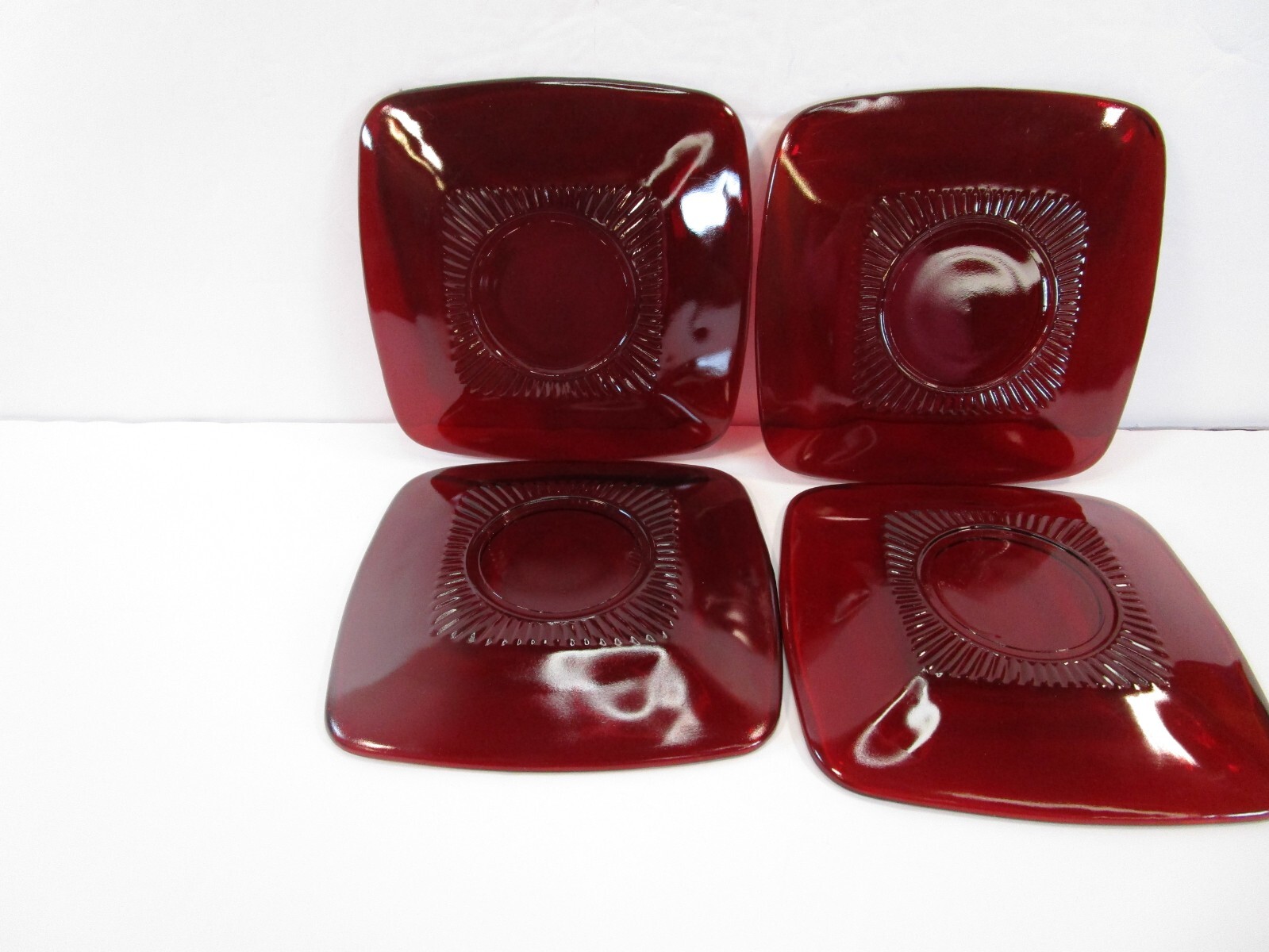 Anchor Hocking Royal Ruby Red Charm 4 Coffee Tea Cups W 4 Saucers 1950-1959 6 oz