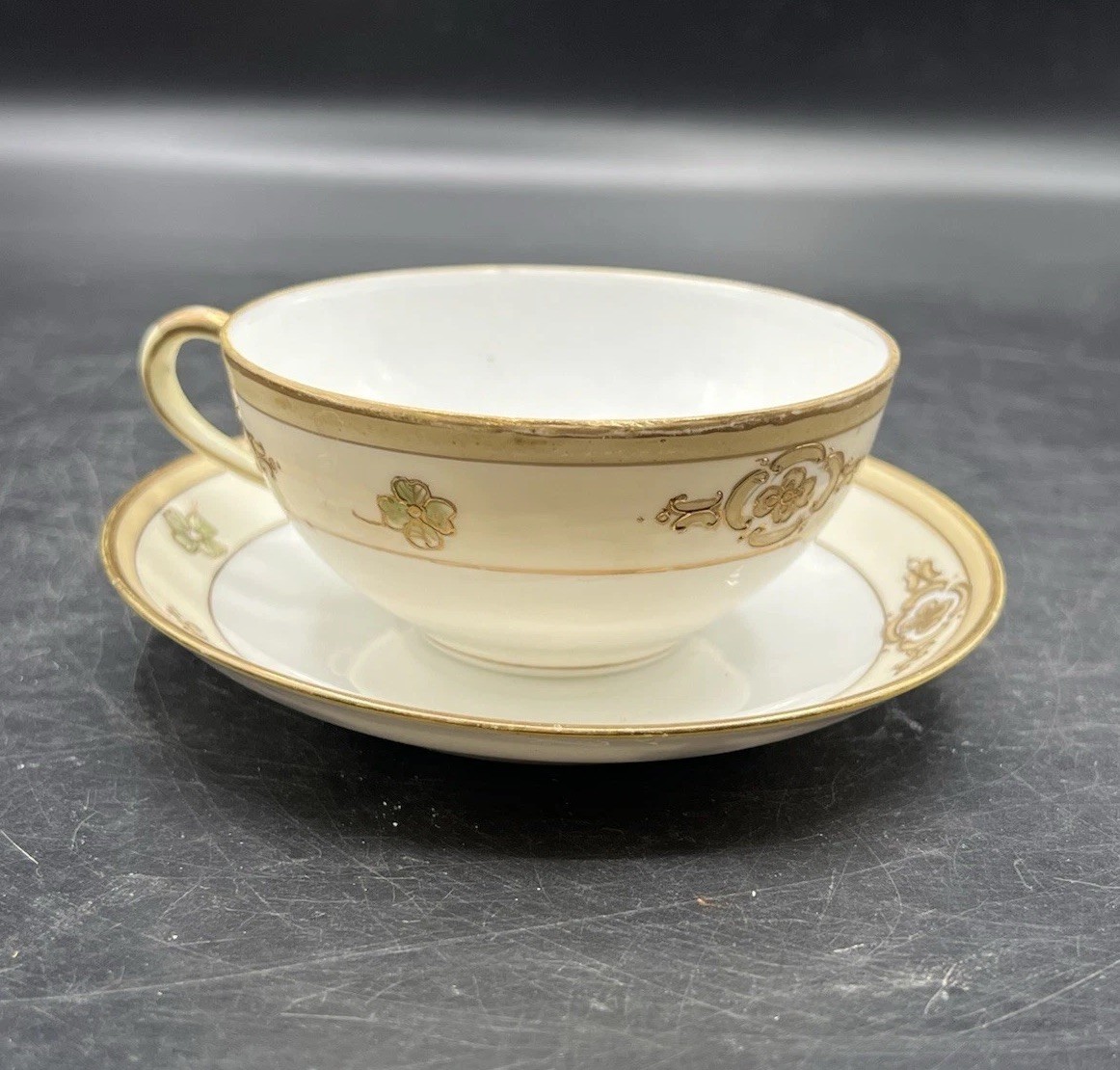 Nippon Morimura Teacup & Saucer Hand Painted Gold Design Vintage