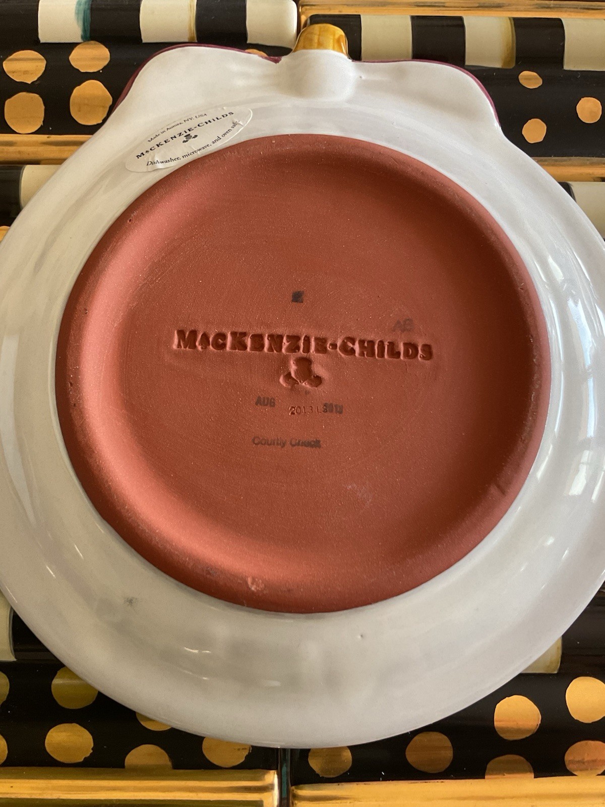 MACKENZIE-CHILD’S COURTLY CHECK CERAMIC CHRISTMAS ORNAMENT PLATE