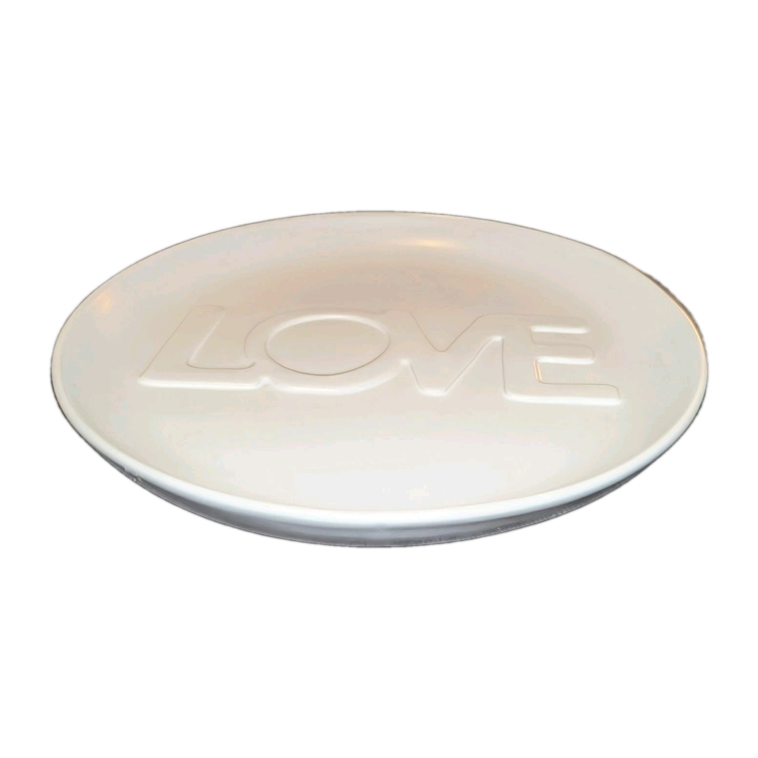 RARE 4 Crate & Barrel Lucia Eames LOVE Salad Plates White Embossed 2022 NEW NWT!