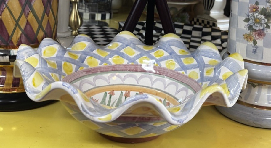 MacKenzie Childs Large 2008 Taylor Aalsmeer Serving Bowl Fluted Rim 14”