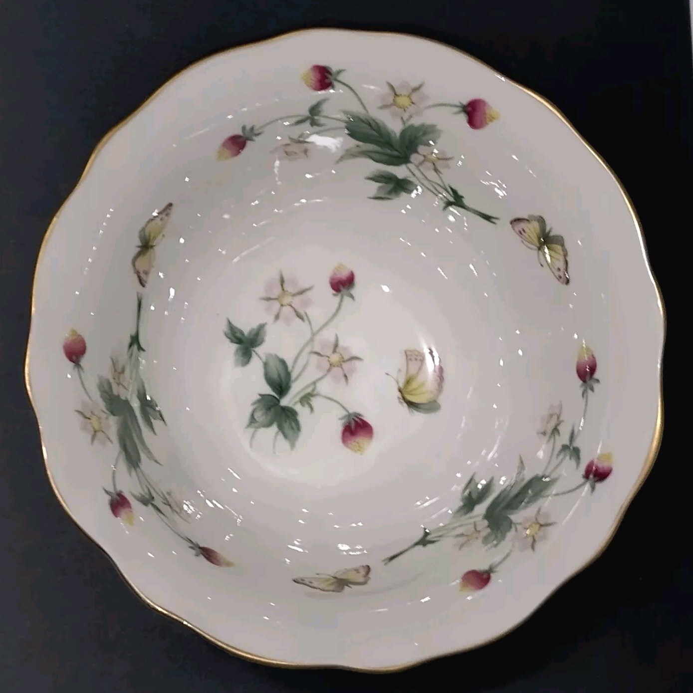 St Michael M&S Footed Bowl Vtg Ashbourne Design 2605 Wild Strawberry & Butterfly