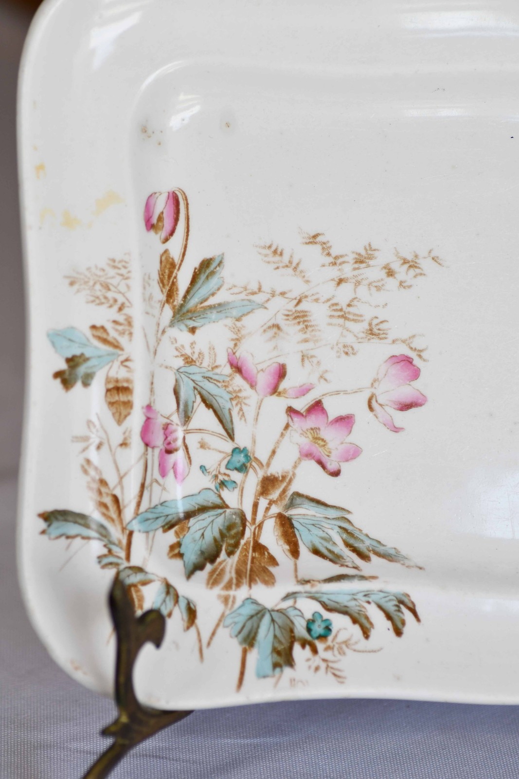 Vintage Rectangular White Floral Serving Plate, 9″