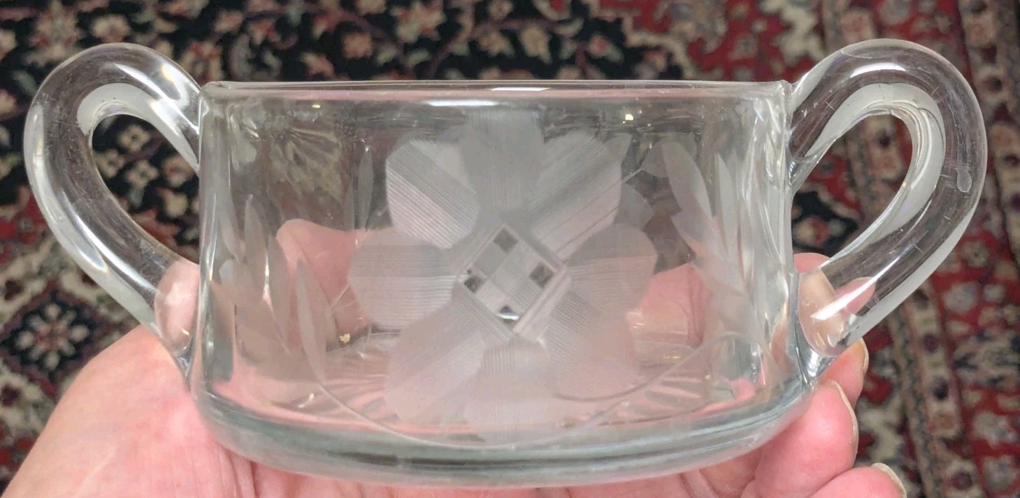 Vintage Creamer and sugar bowl, matching etched glass, heavy crystal.