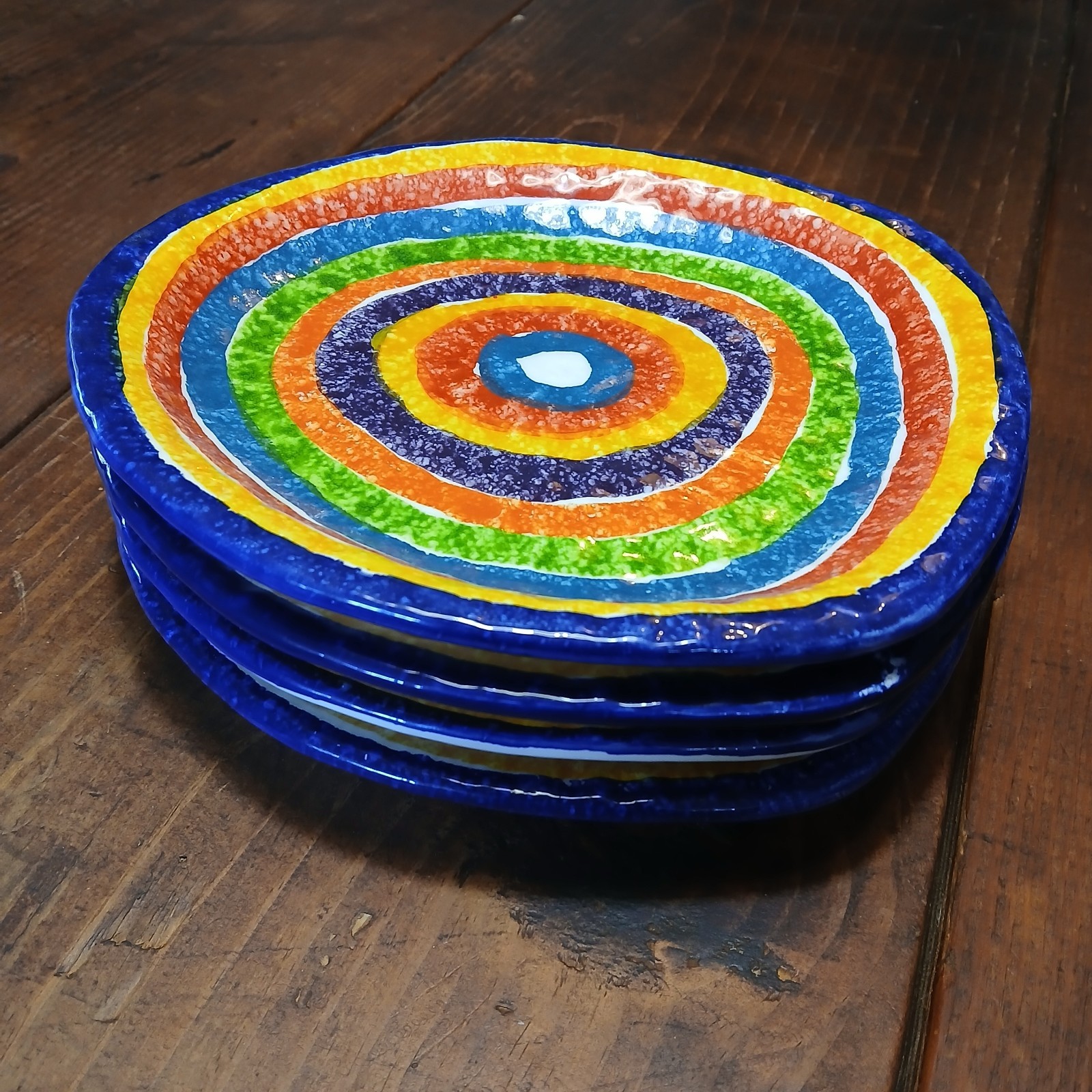 Vintage G. Venzo Bassano Italy Ceramic Rainbow Asymmetrical Plate Set 4pc 9″