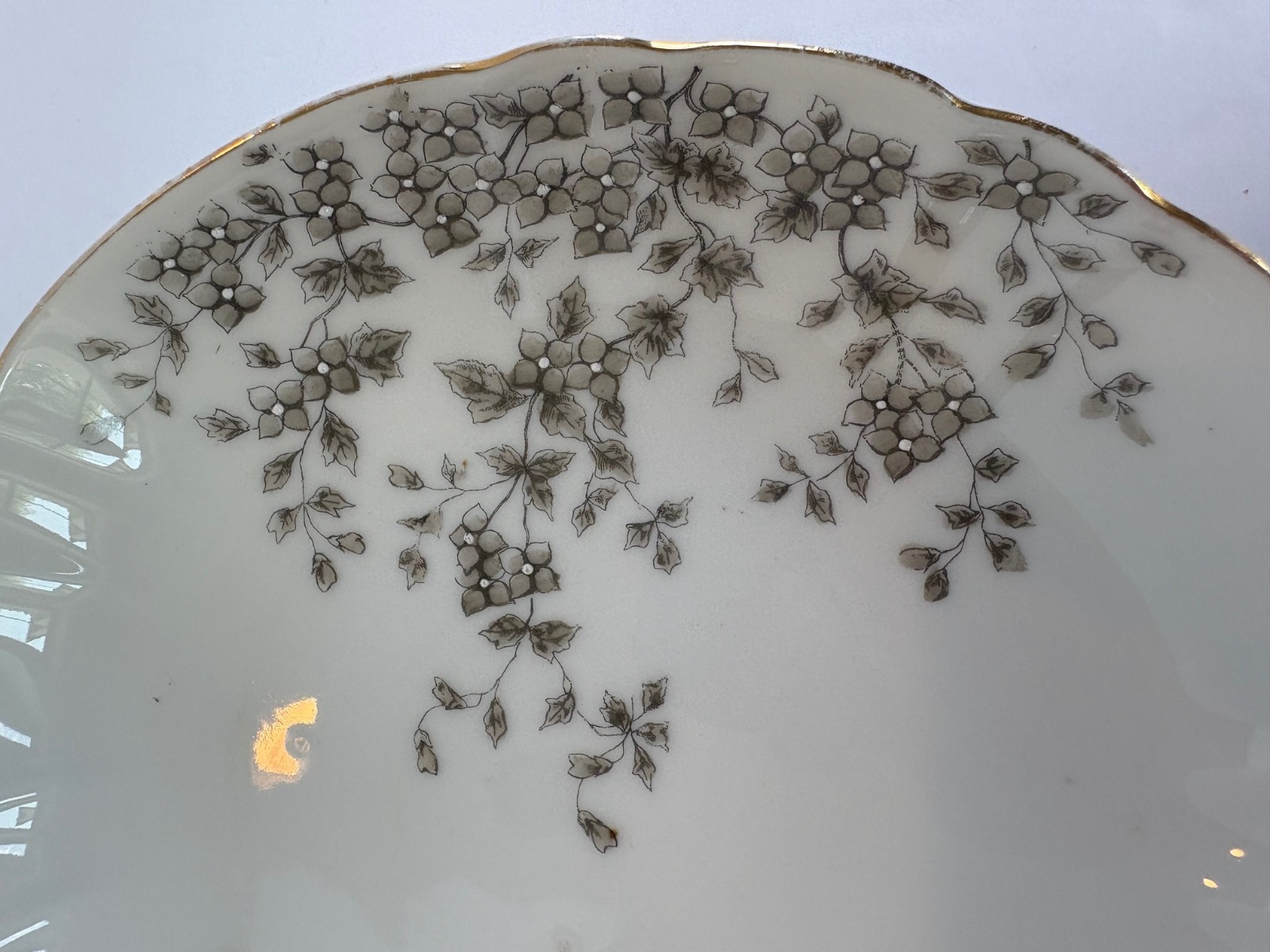 Vtg Carlsbad Austria AK Hand Painted Gray Floral Pedestal Bowl Gold Gilt 8.75″