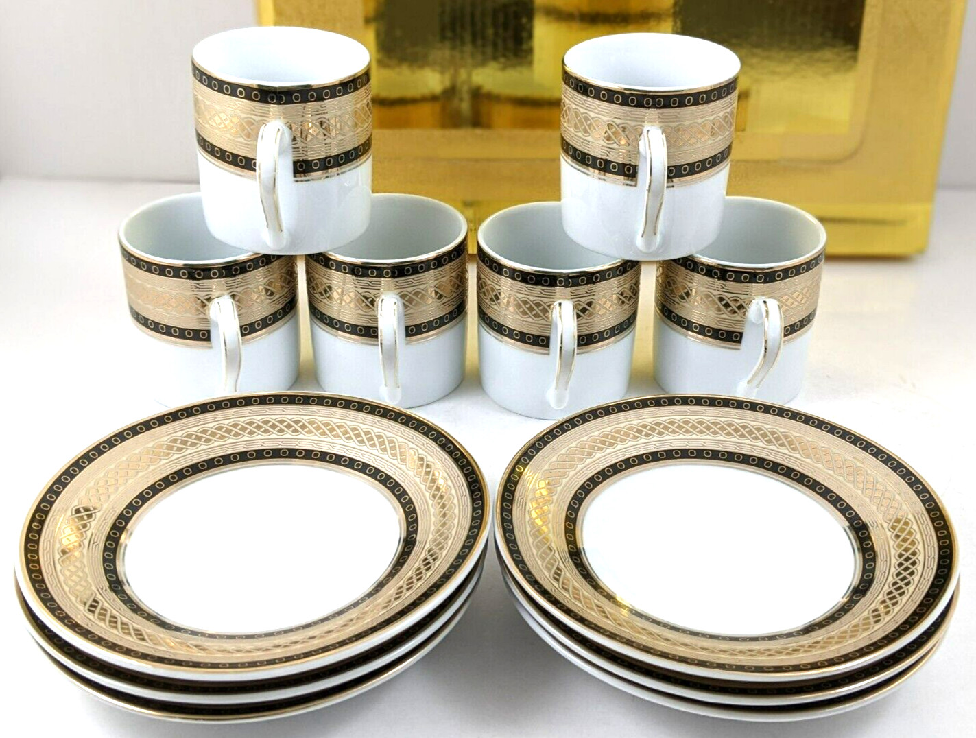 Nour Black Gold Porcelain Demitasse Cups And Saucers Twelve Piece Set