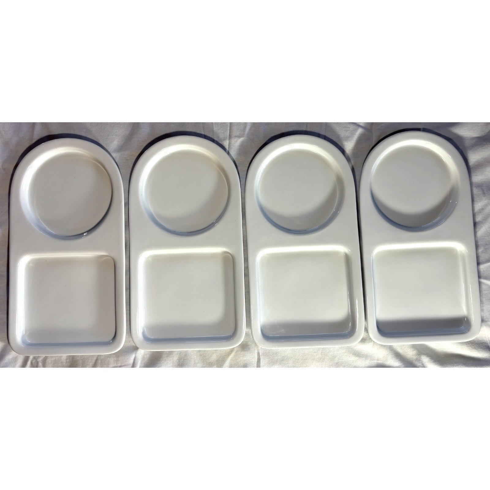4 BIA Cordon Bleu White Divided Porcelain Soup Sandwich Plates 12 5/8″ x 6 5/8″