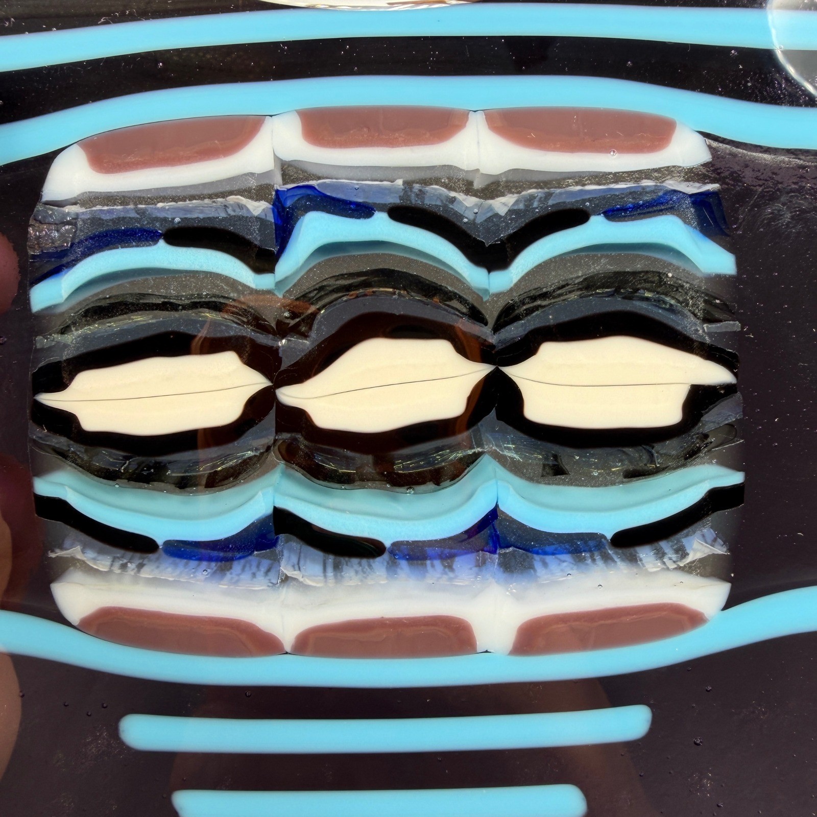 Handmade Fused Glass Art Plate Abstract Geometric Purple Turquoise 6×5 Inch