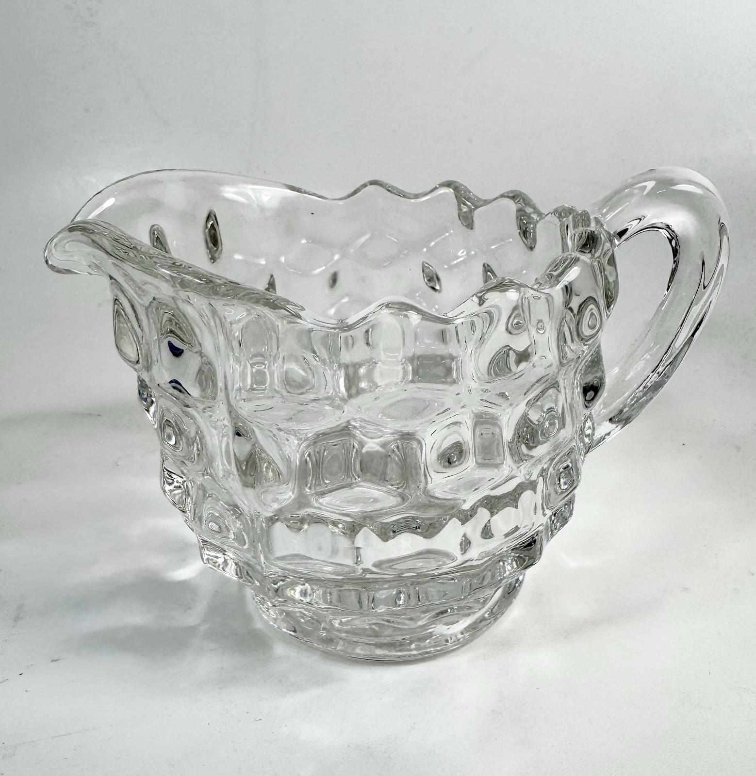Fostoria American Creamer Open Sugar Bowl Set With Tray Clear Glass Cube Vtg H32