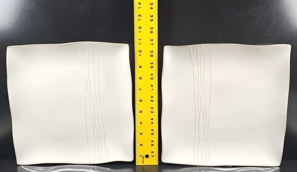 (4) Pier 1 Sakui Dinner Plates Set Square Emboss Elegant Dining Serving Dish Lot