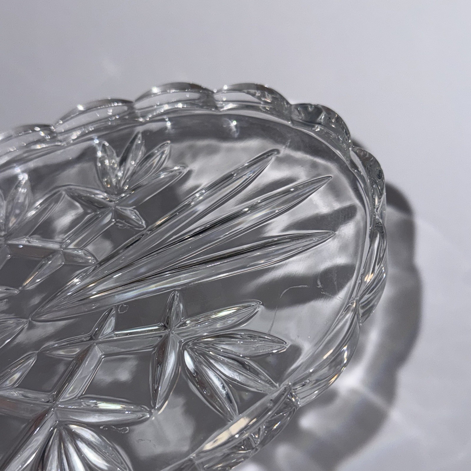 VTG Heavy Crystal Hand Cut Bohemian Scalloped Condiment Dish Ashtray Small 8 in