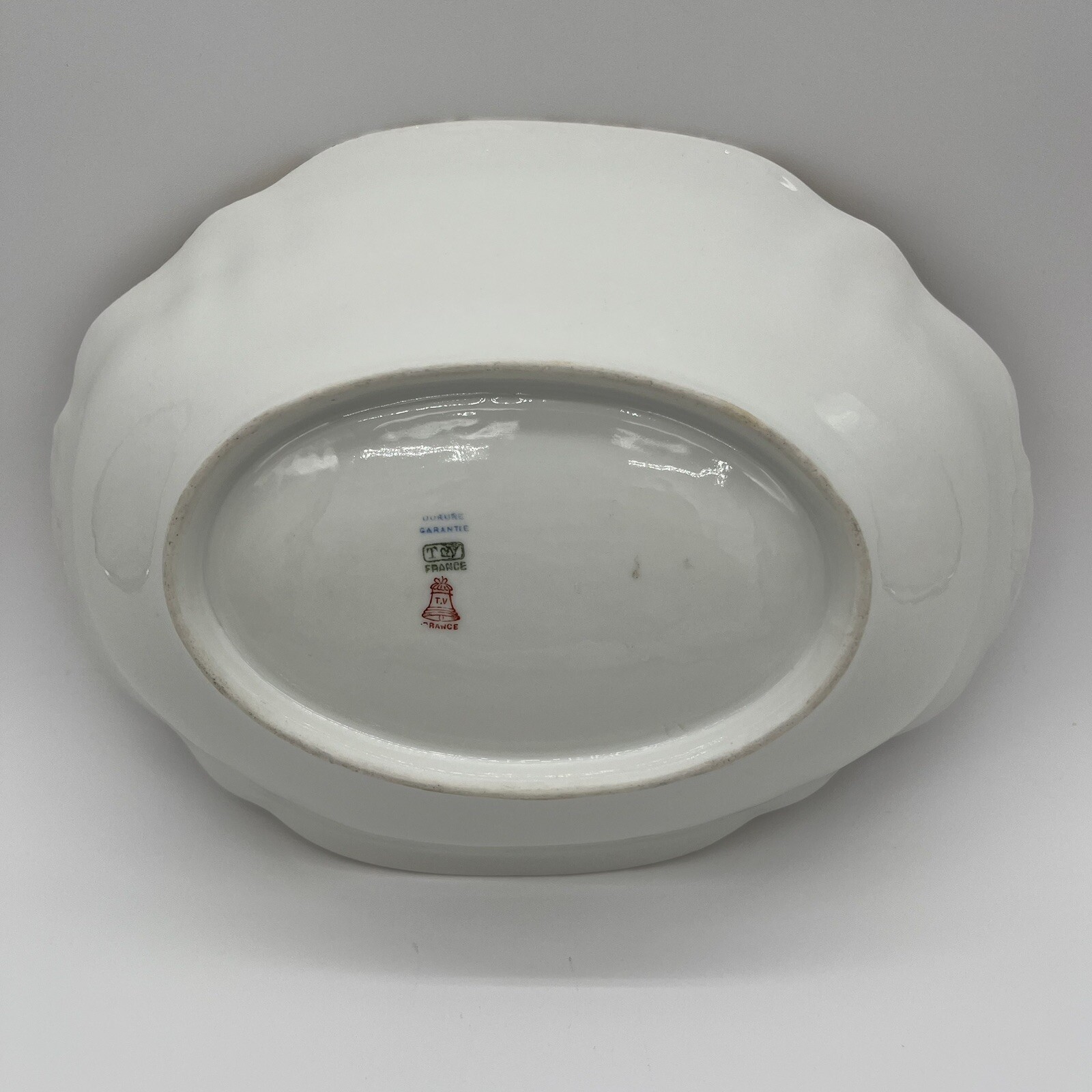 TWO Gorgeous White with Gold Trim T&V France Oval Serving Bowls 10” x 7.75”