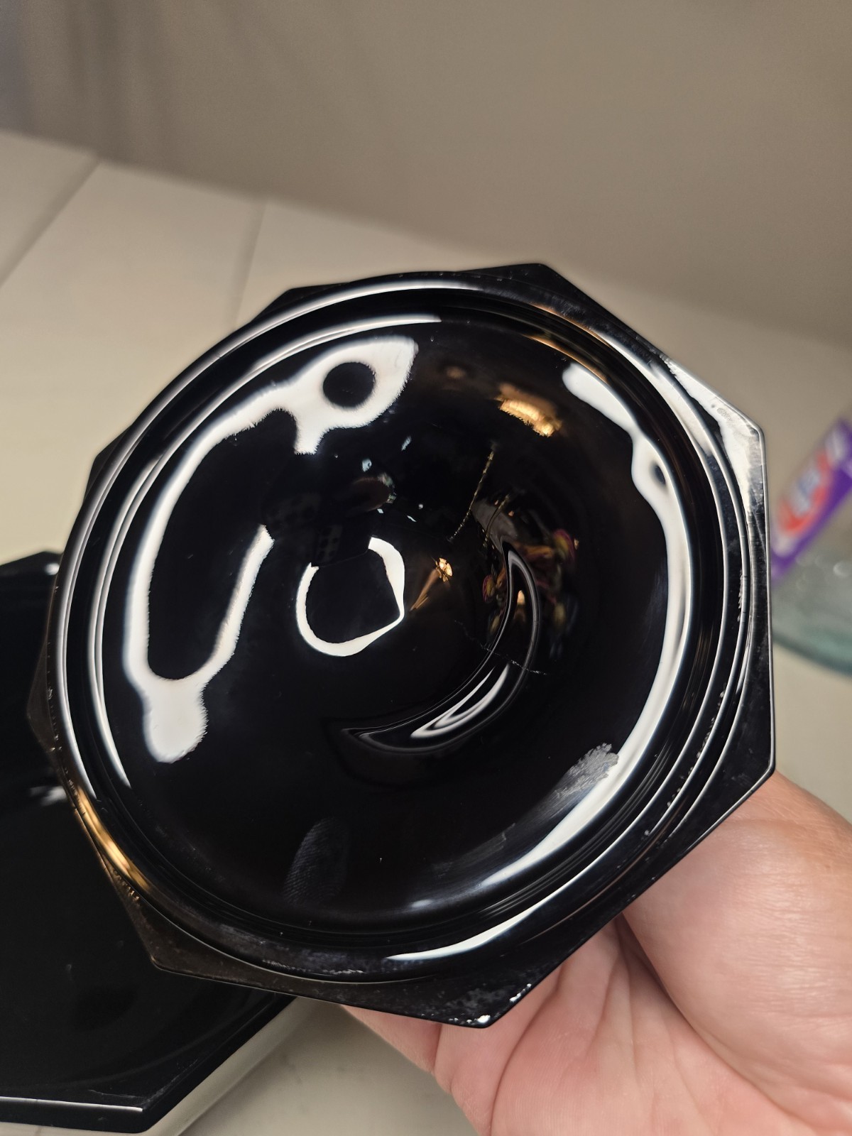 L.E. Smith Black Amethyst Glass Octagon Covered Candy Jar