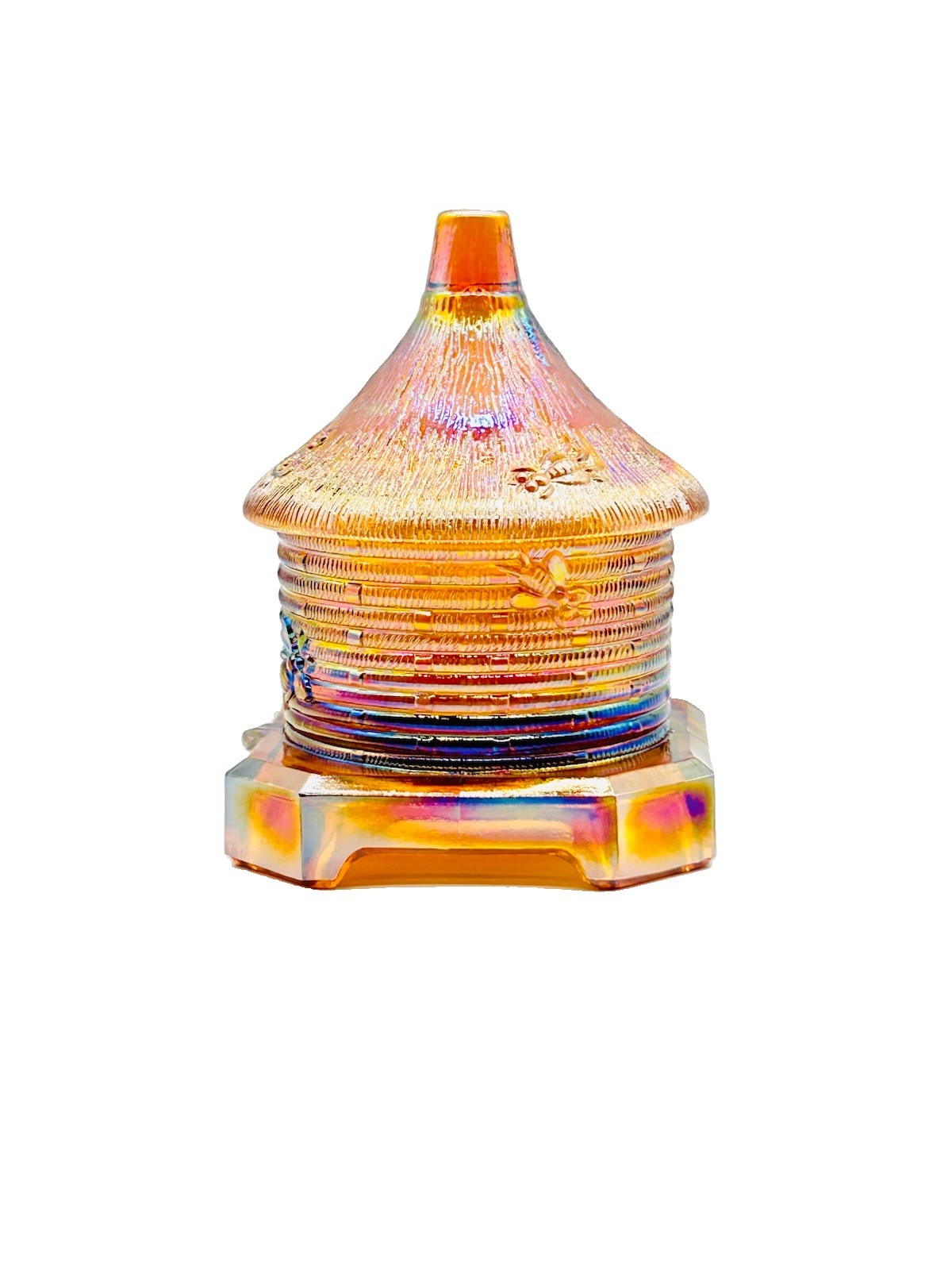 Amber Carnival Glass Bee Hive Honey Jar – Whimsical Home Decor Bee Box