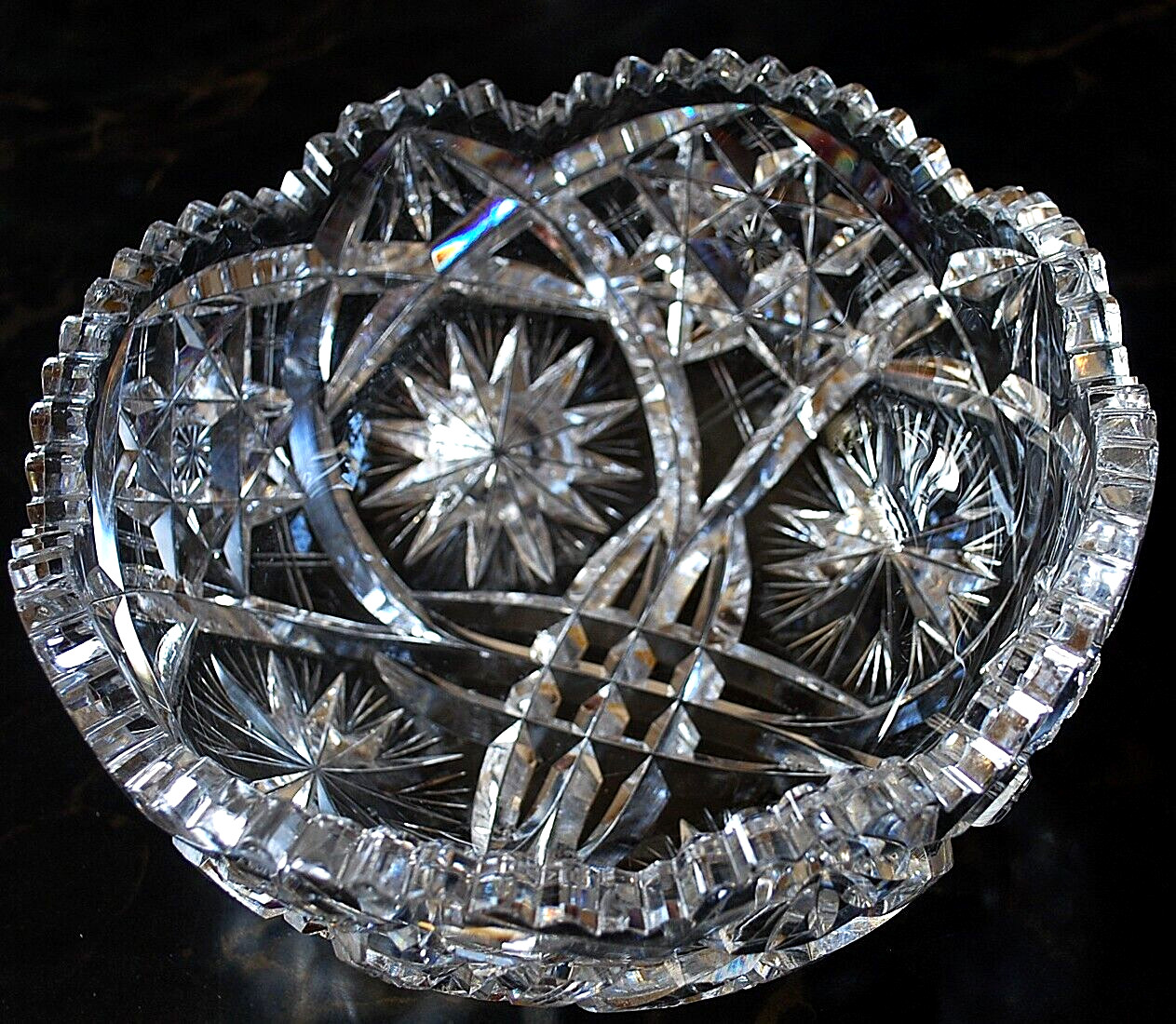 EARLY Antique ABP American Brilliant Period STAR/Xs Hand Cut CRYSTAL BOWL Heavy