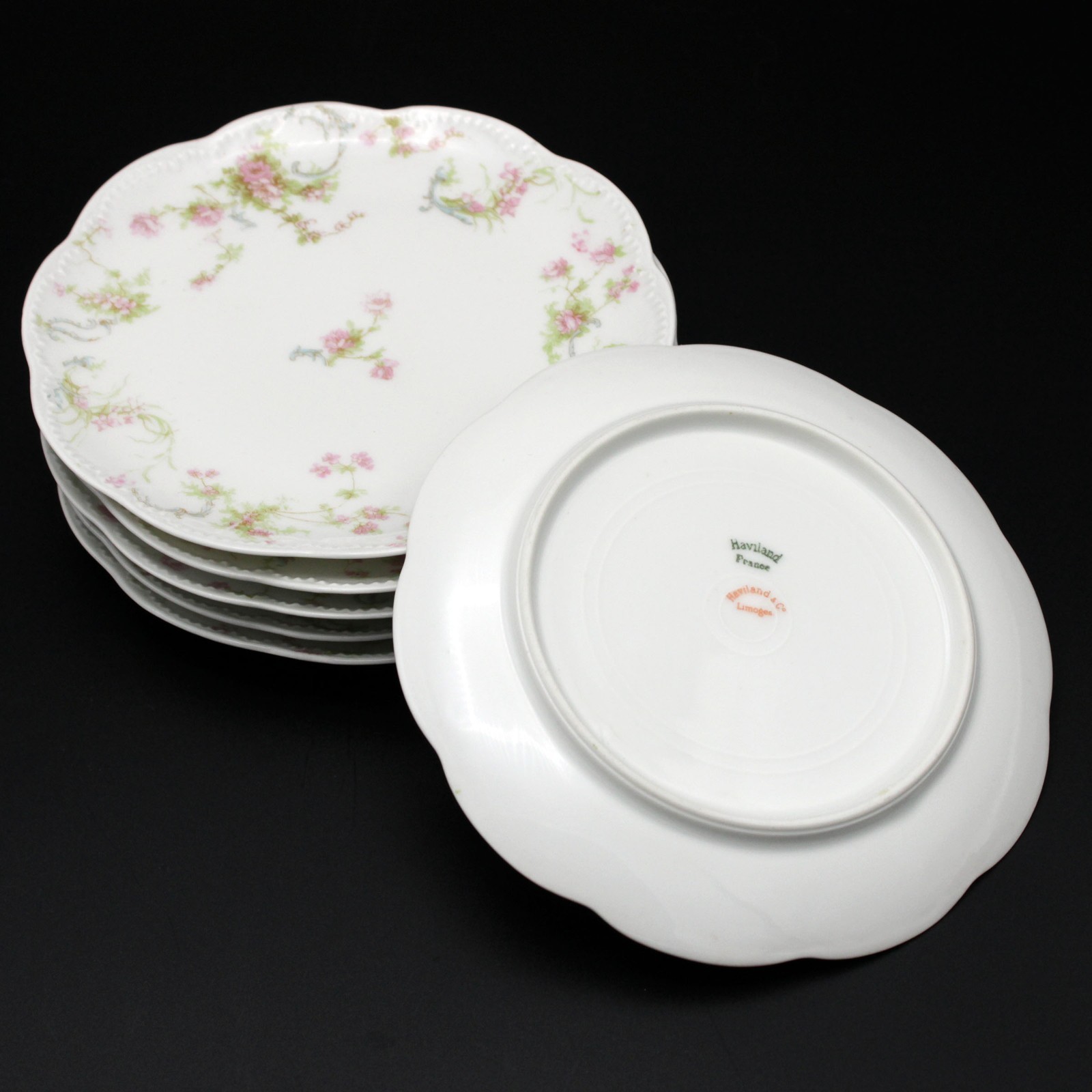 Haviland Limoges Princess Coupe Bread Plates Set, Antique Schleiger 57B, 6 1/4″