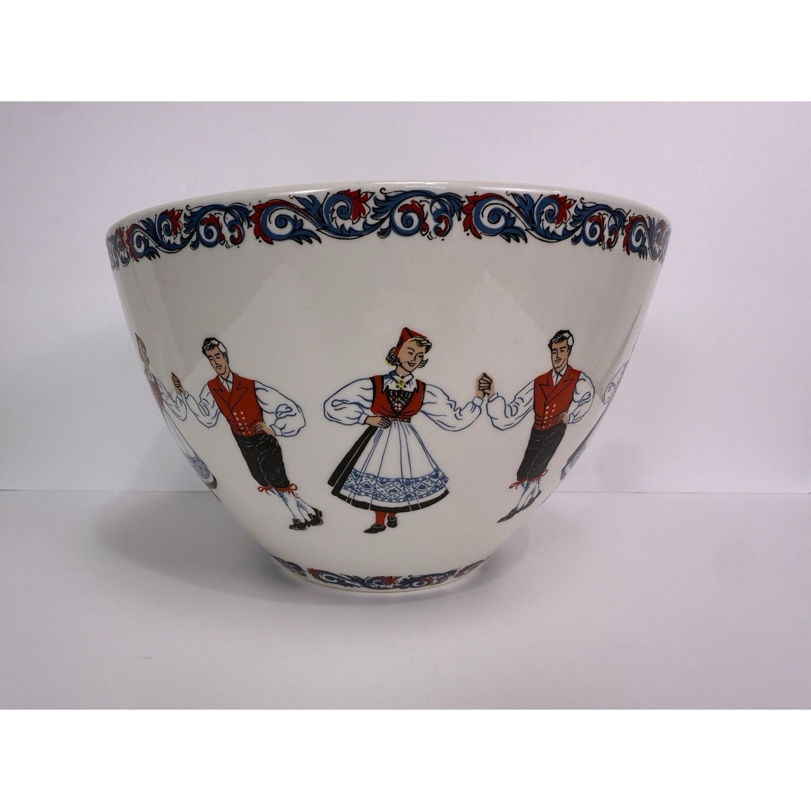 Vintage Figgjo Norway Hardanger Dancers Mixing Serving Bowl 8.75” Scandinavian