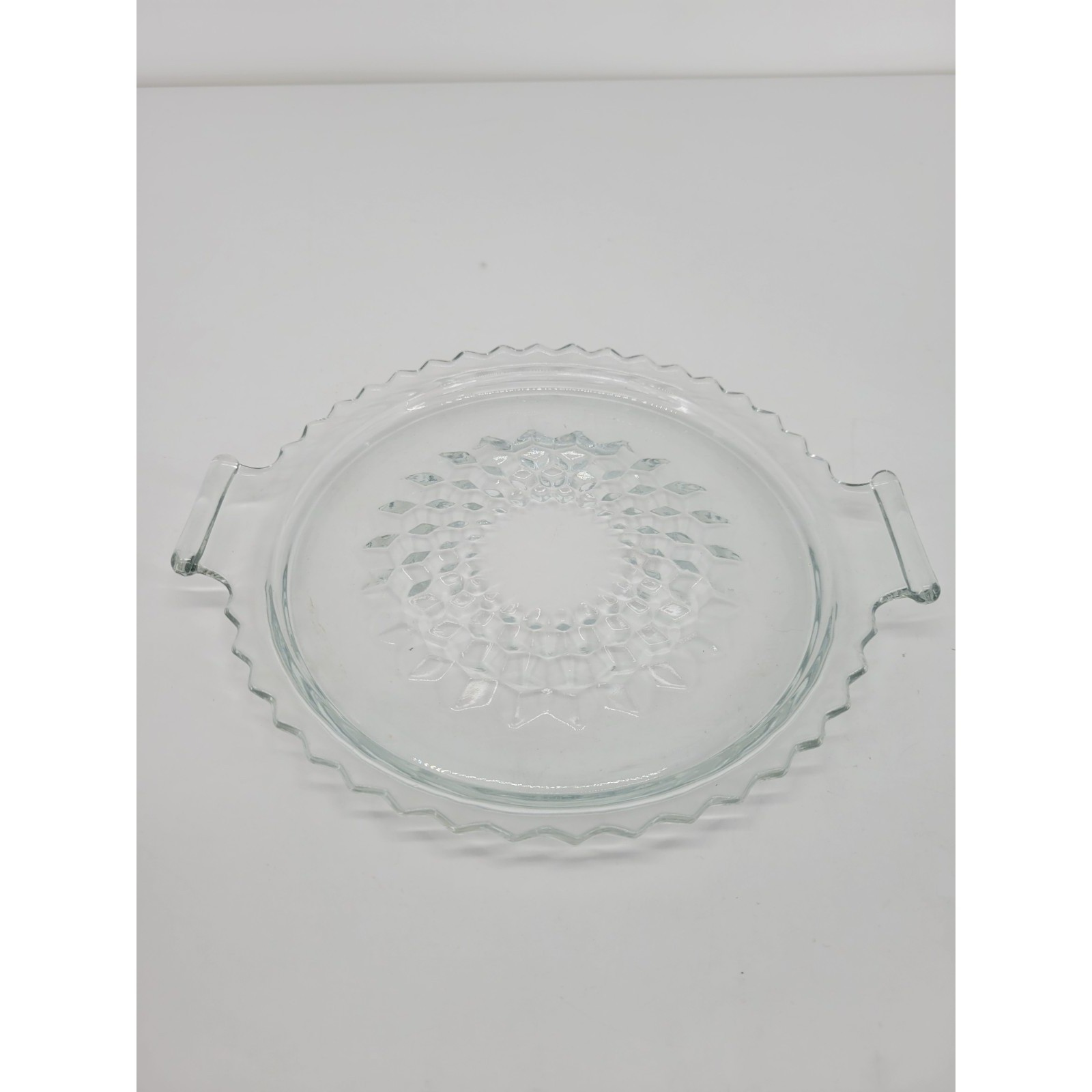 Vintage Jeannette Glass Cube Pattern Round Relish Tidbit Tray Clear Handle