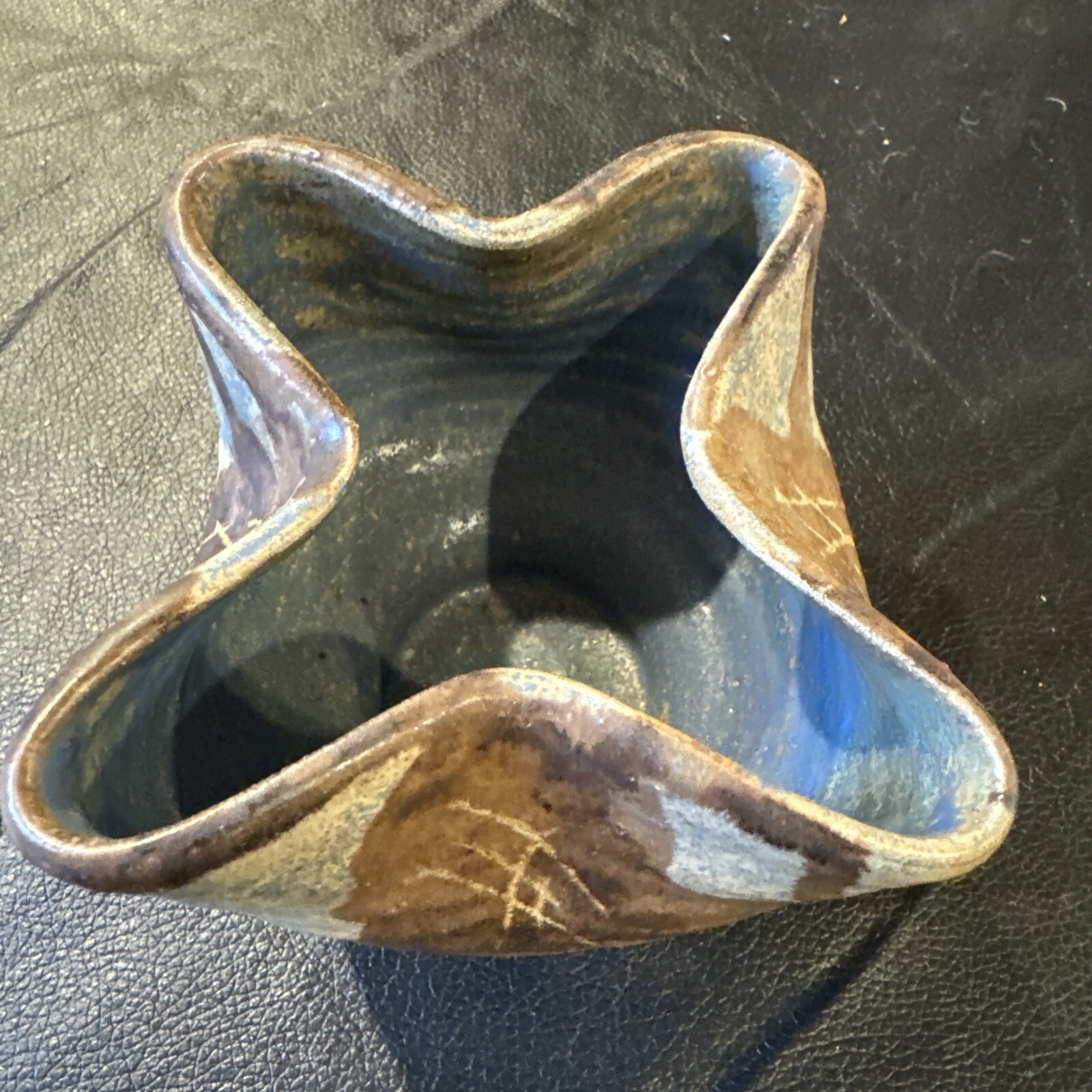 Vintage SherryMike Pottery Clay Pinched Sides Bowl Made In Maine.