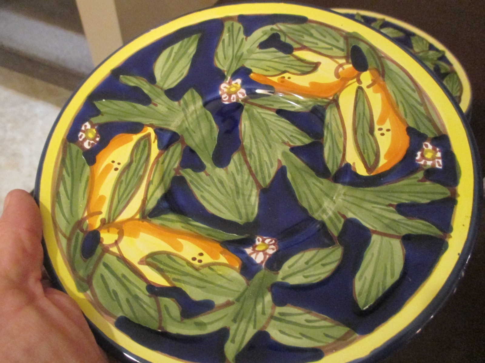 Le Souk Ceramique Tunisia SAUCER ONLY Set of 6 Cobalt Blue Yellow Lemons