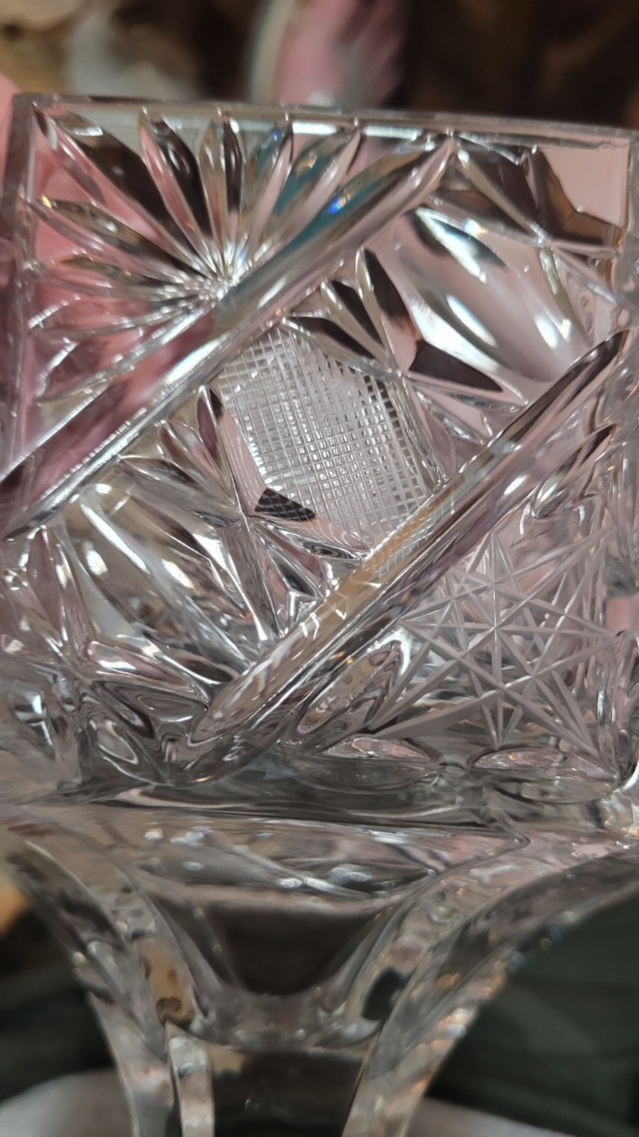 Bohemian Cut Crystal Footed Centerpiece Bowl From Czech Republic Octagonal