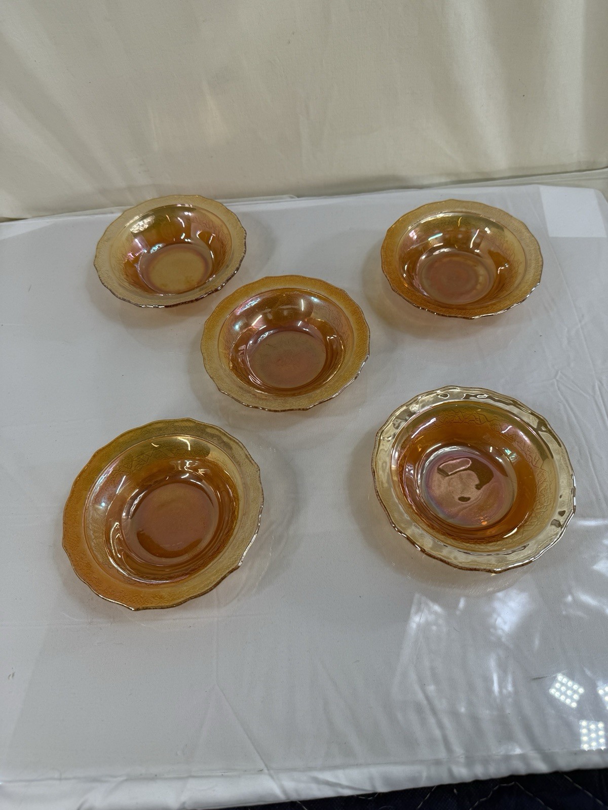 Vintage Marigold Orange Carnival Glass Bowls 5” Diameter 1” Depth Set Of 5