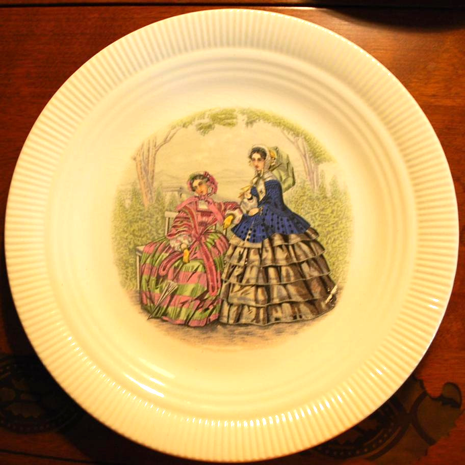 Vintage Set 6 GODEY PRINTS Luncheon Plates 9.25″ Ribbed SALEM CHINA 3 Designs