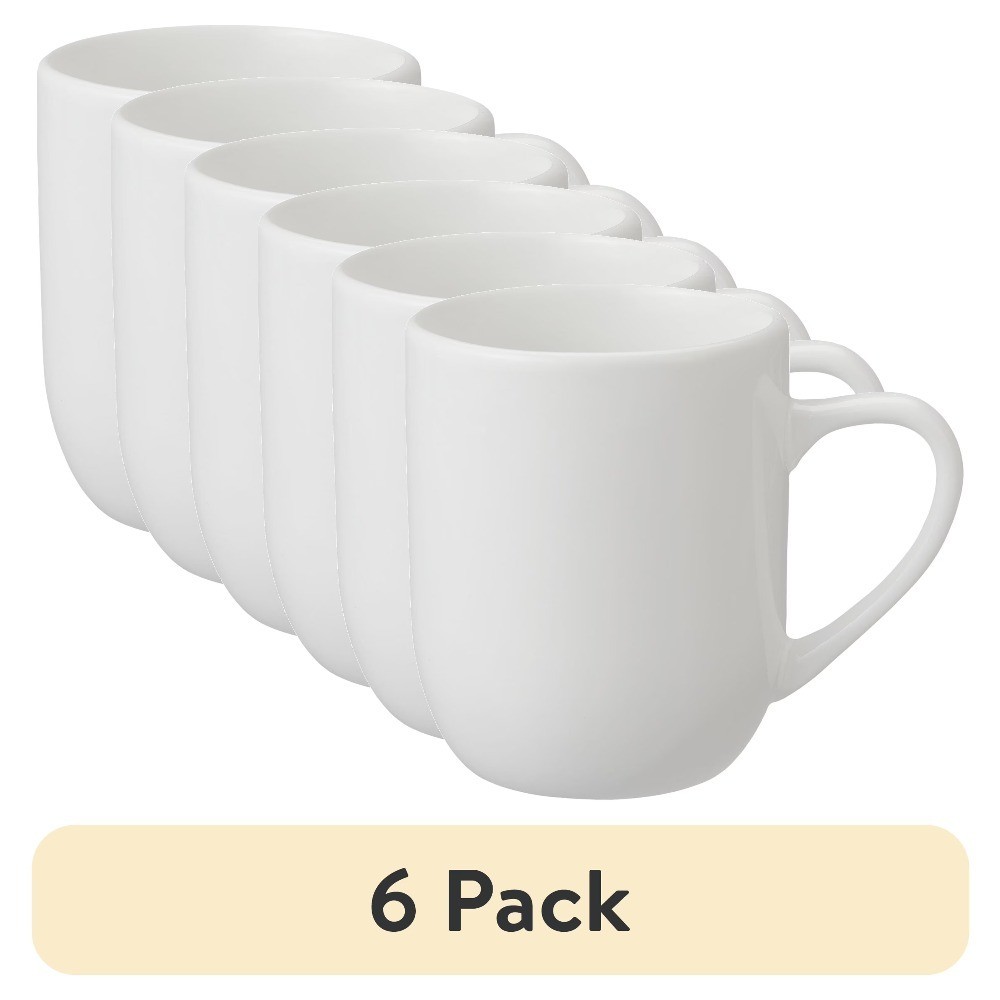 Glazed White Stoneware 12 Ounce Mugs 6 Pack Set of Dishwasher Safe Coffee Cups