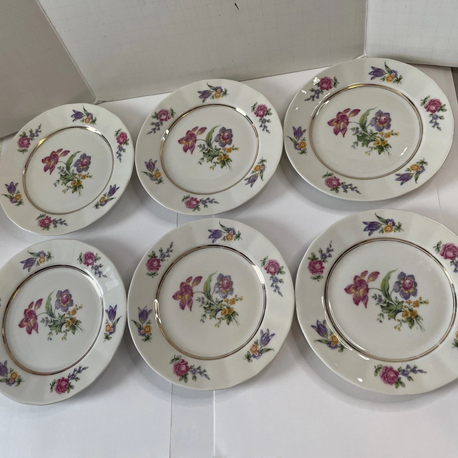 Raynaud Limoges Dresden Floral Style 6 bread dessert Plates 6 1/4” Gimbel bros.