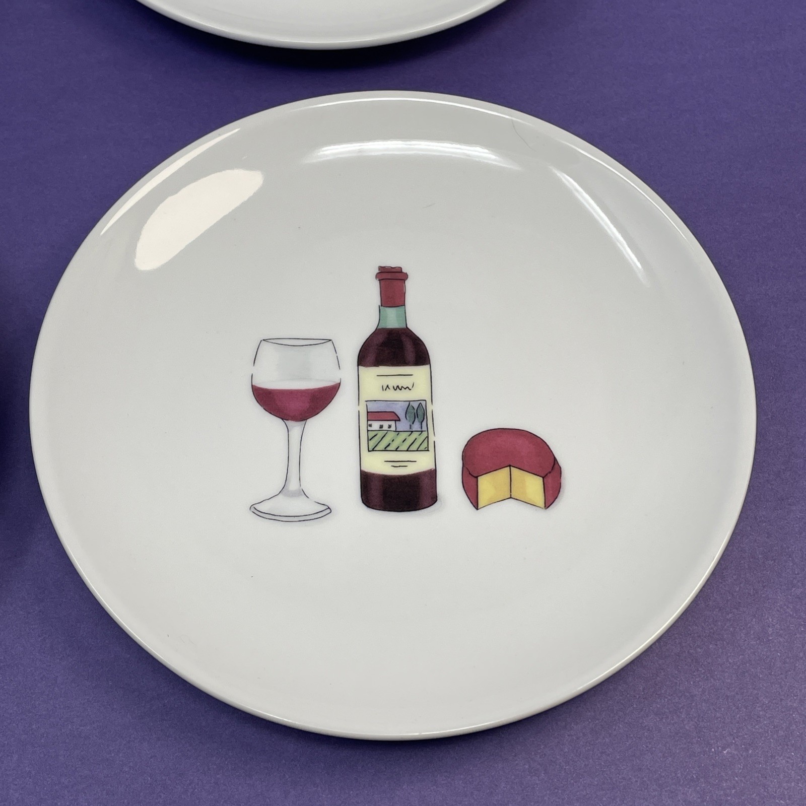 Four 2001 Nancy Green 6.5 in Cheese Wine Appetizer Plates for Boston Warehouse