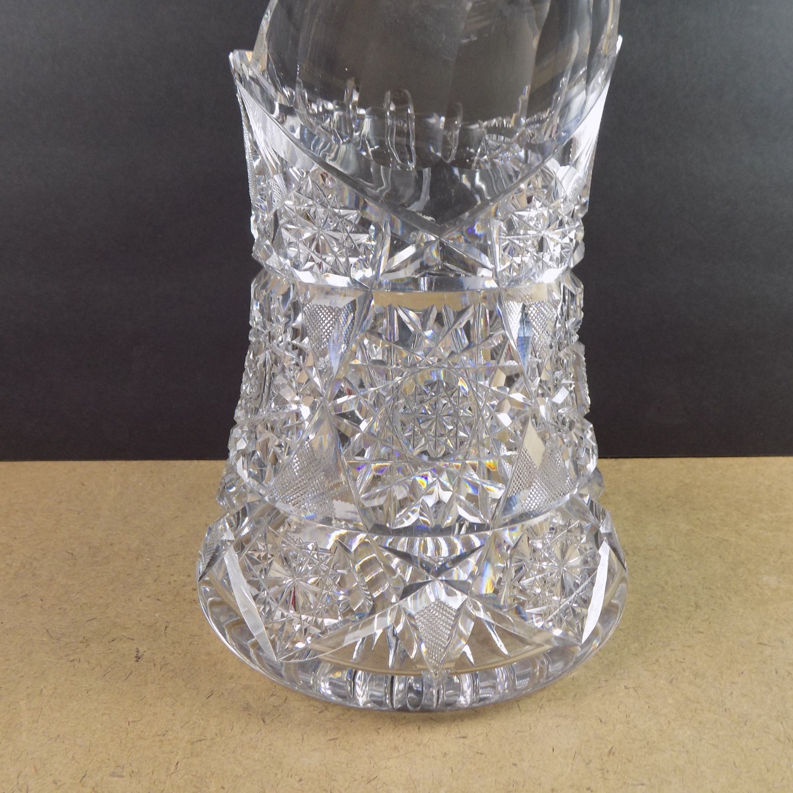 Antique American Brilliant Cut Glass Pitcher Hobstars VGC 8.25″ Tall Beauty!
