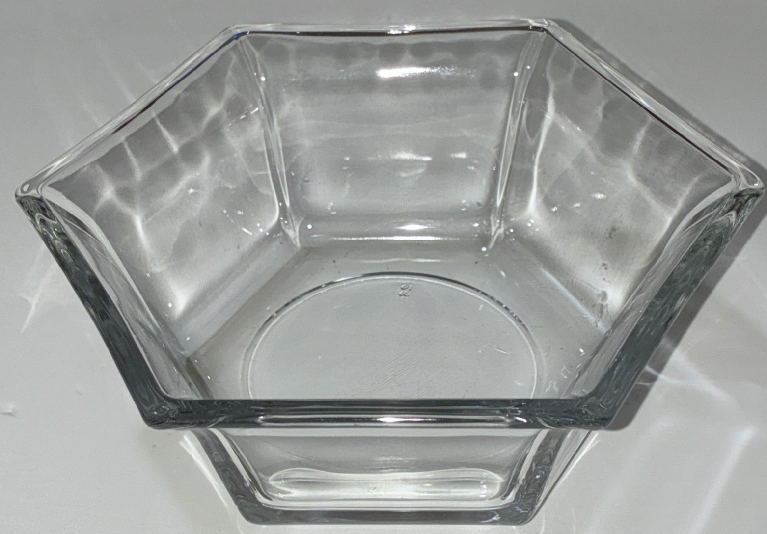 Vintage Clear Glass Hexagon Serving Bowl 7x6x2.5 Six Sided Salad Bowl Candy Dish