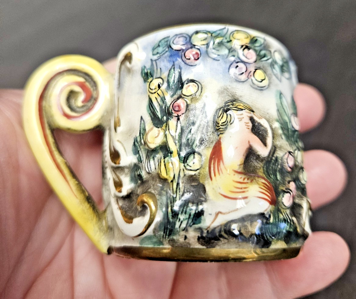 Vintage Capodimonte Demitasse Cup, Saucer, Small Creamer Pitcher Italy