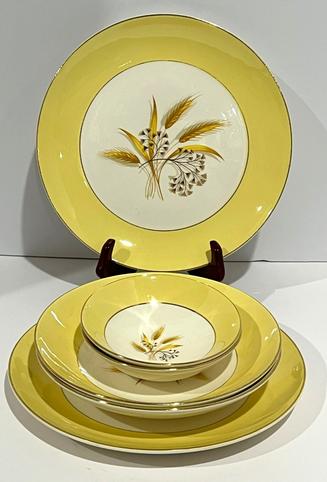 Set of 6 Plates, Bowls Autumn Gold Century Service Semi Vitreous Wheat Yellow
