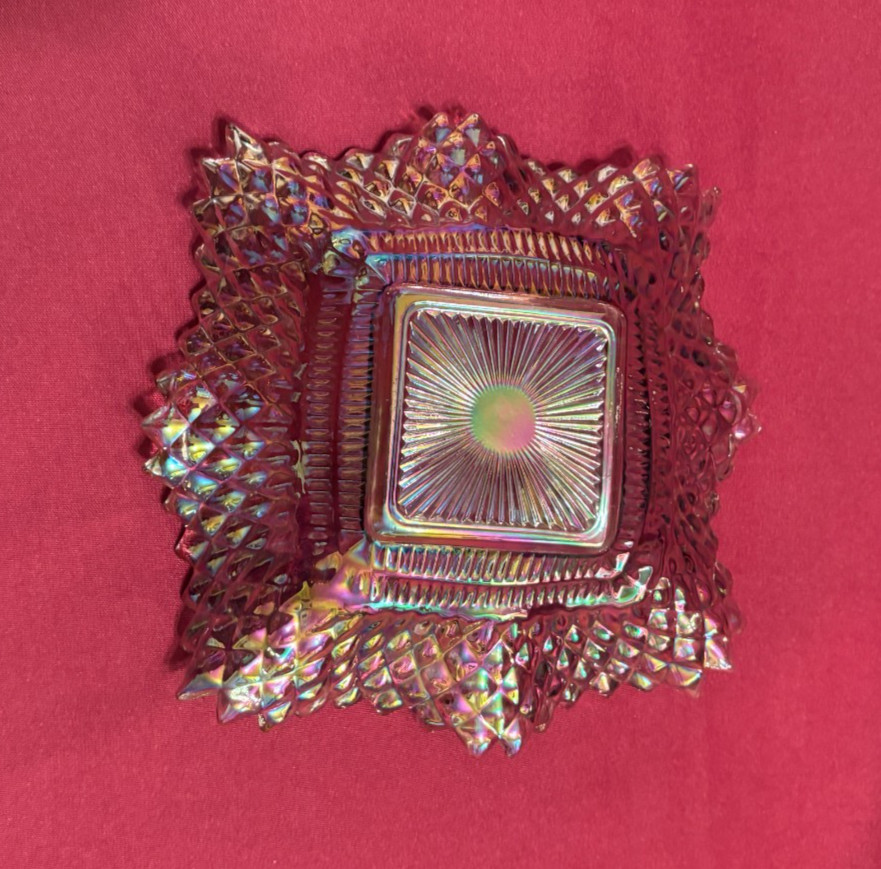 Vintage Indiana Carnival Glass Smoke Gray Ruffled Iridescent 6.5″ Square Dish