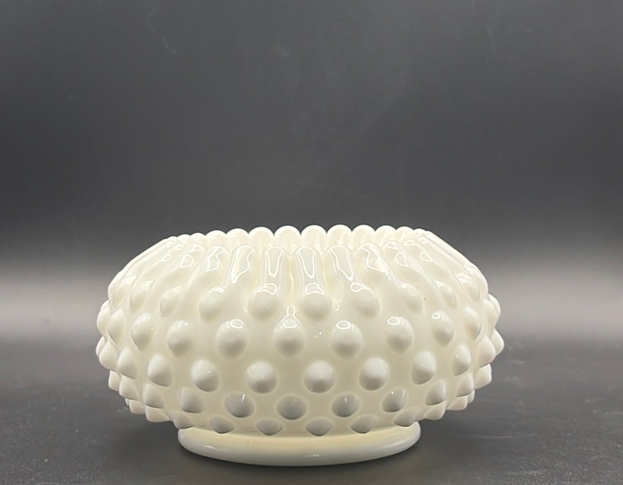 VTG Fenton Hobnail Milk Glass Bowl Crimped Ribbon Edge Trinket Candy Dish 4.5”
