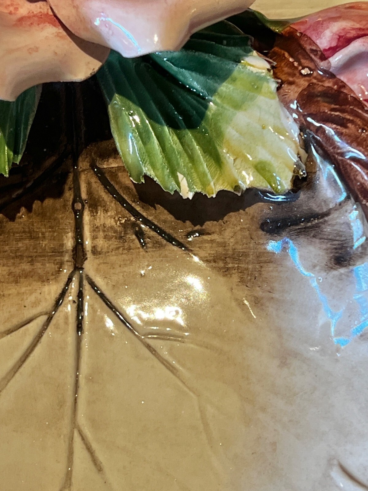 Capodimonte Floral & Leaf Porcelain Dish 10.75″ X 9″ X 3″ Hand Made Italy